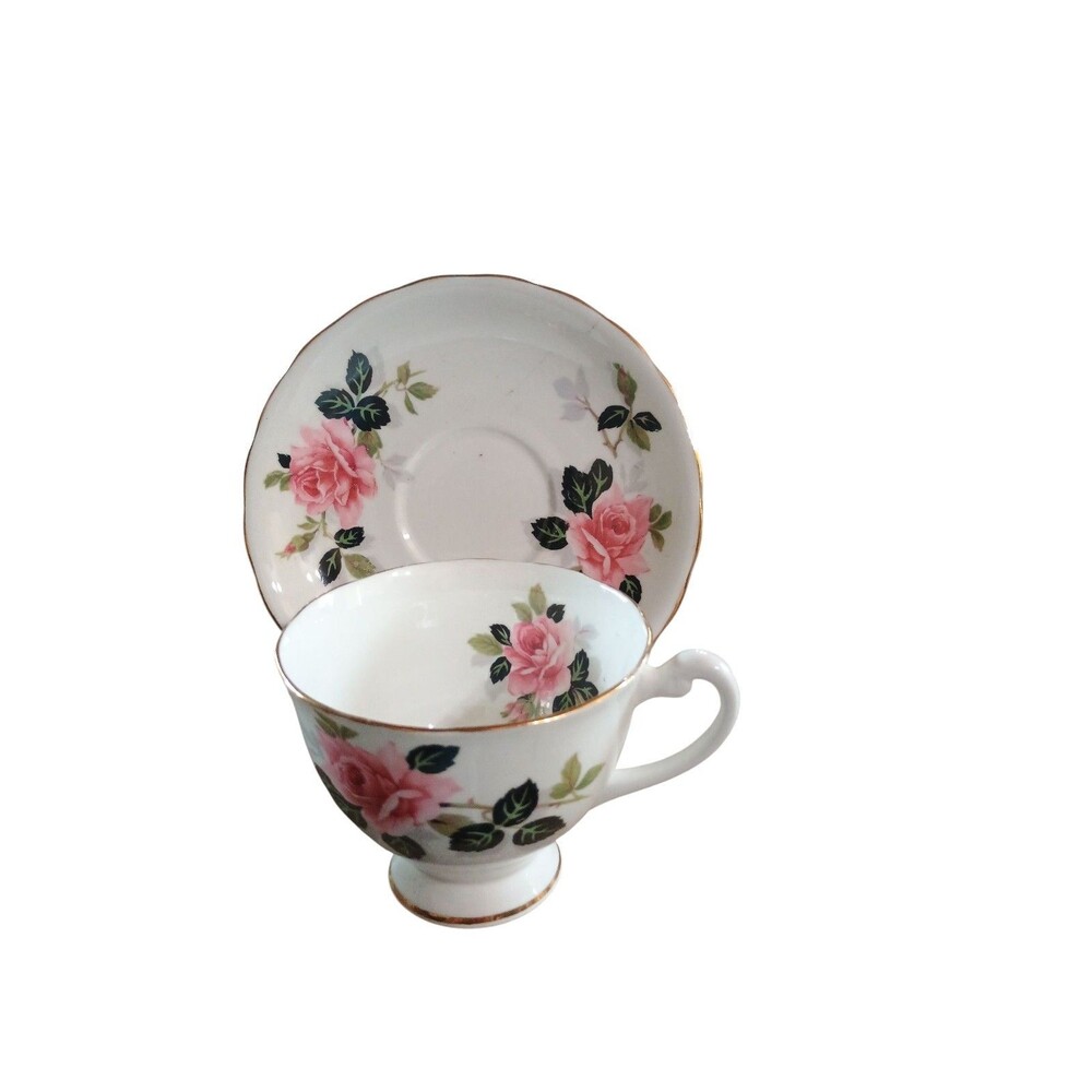 Clarence Bone China Pink Floral Teacup And Saucer